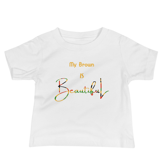 My Brown Is Beautiful Baby T-shirt - White w/Kente Print