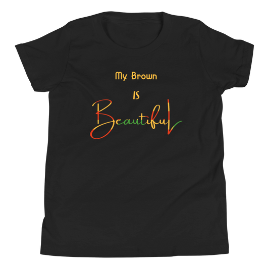 My Brown Is Beautiful Youth Short Sleeve T-Shirt - Black w/Kente Print